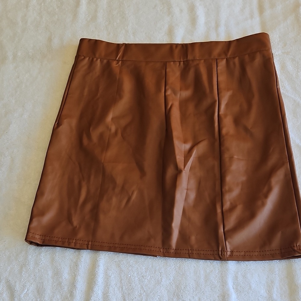 Style One Brown Pencil Short Skirt Size M Polyamide Elastane Stretch Slit